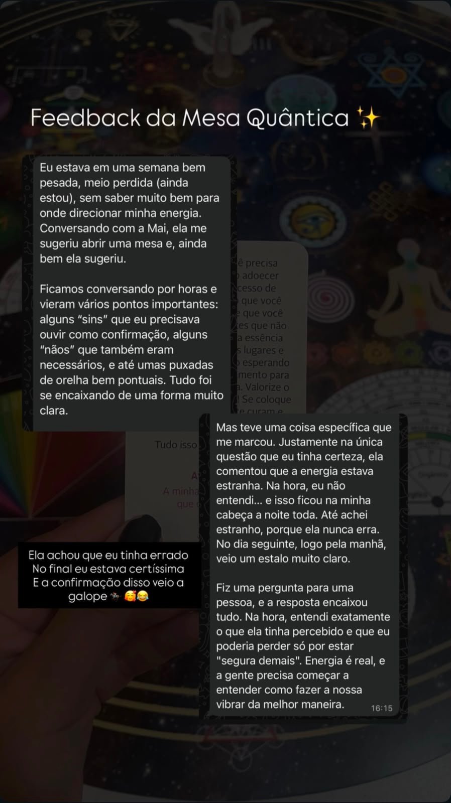 Print de depoimento de cliente sobre a Mesa Estelar