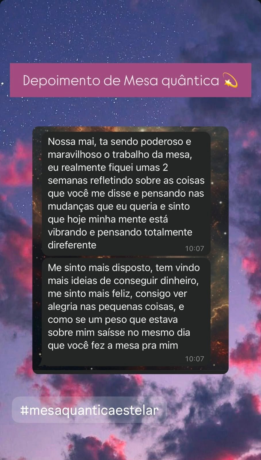 Print de depoimento de cliente sobre a Mesa Estelar