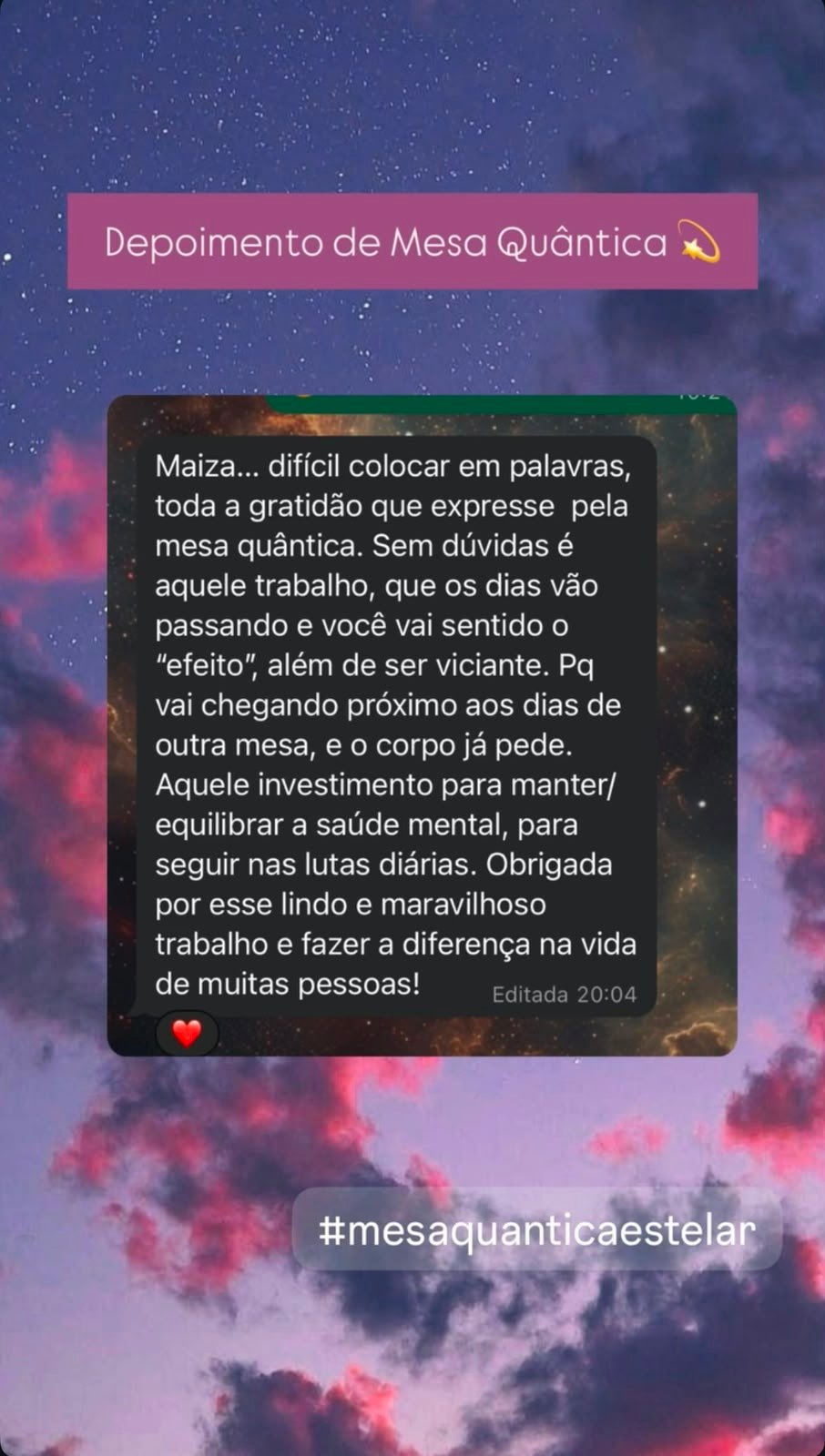 Print de depoimento de cliente sobre a Mesa Estelar