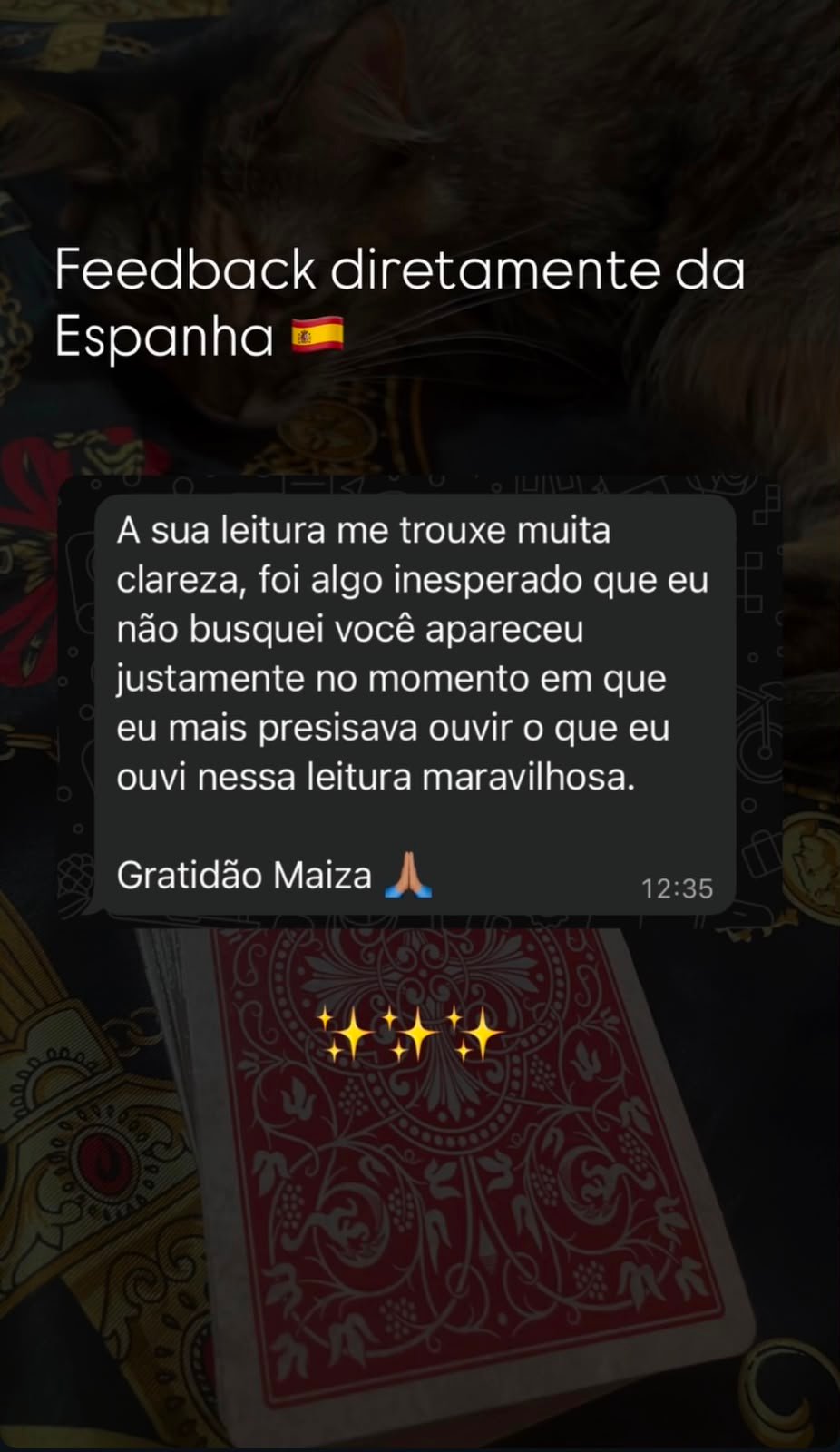 Print de depoimento de cliente sobre leitura de tarot