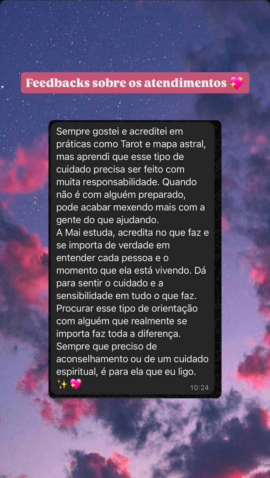 Print de depoimento de cliente sobre leitura de tarot